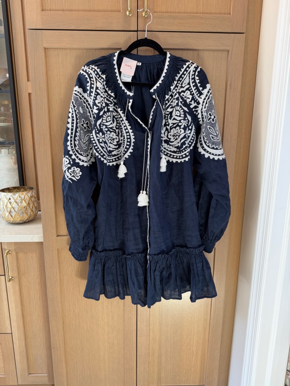 Navy Embroidered Tassel Tunic Dress